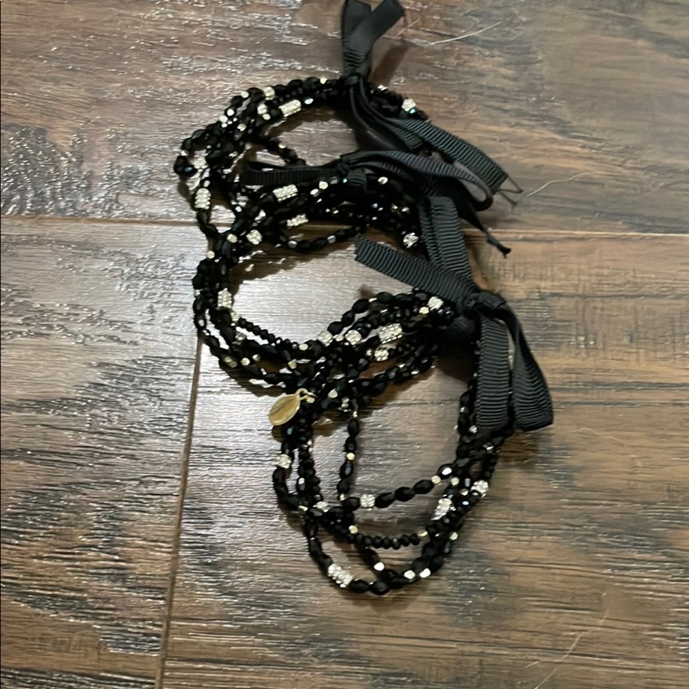 LOFT Elegant Black Beaded Bracelets 4 tied with Ribbon (3 sets)